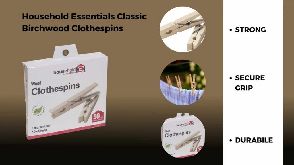 Birchwood clothespins from Household Essentials holding up heavy laundry.