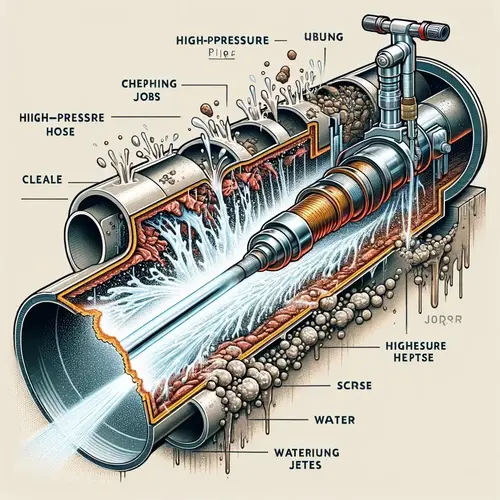 A-detailed-diagram-illustrating-the-hydro-jetting-process-in-a-plumbing-system.-The-image-should-show-a-cross-sectional-view-of-a-pipe-with-a-high-pre-1